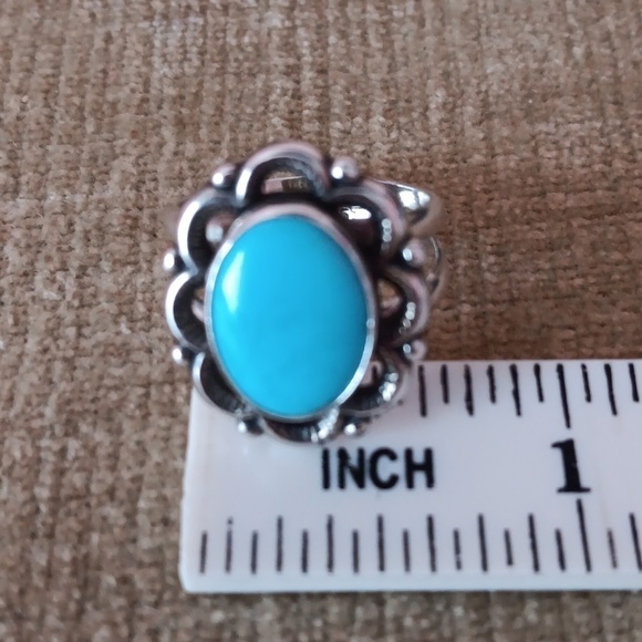 925 Silver Double Band Turquoise Ring - Picture 12 of 13